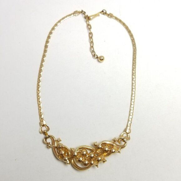 Vintage Gold Tone and Rhinestone Collar Style Necklace Adjustable Length, Estate - Picture 4 of 7